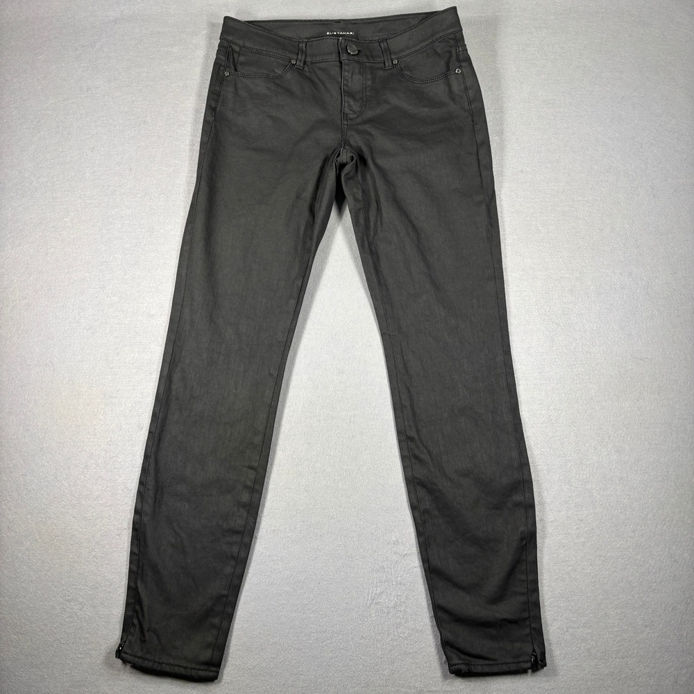 Elie Tahari Deidre Jean Womens Size 4 Coated Skinny Mid Rise Ankle Zip Black